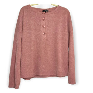 Gibsonlook Long Sleeve Ribbed Knit Henley Top Sz Small Pink NWT